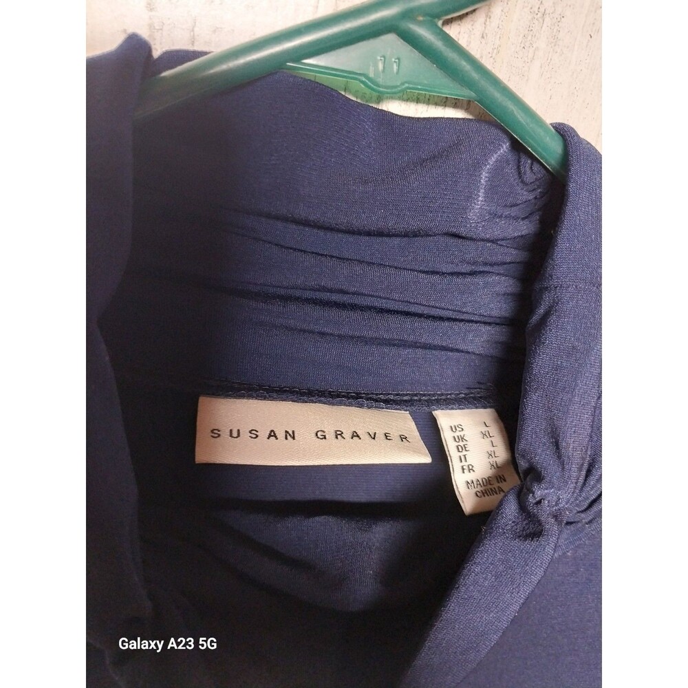 Susan Graver Modern Essentials Liquid Knit A-Line Tunic Navy Large - Picture 2 of 4